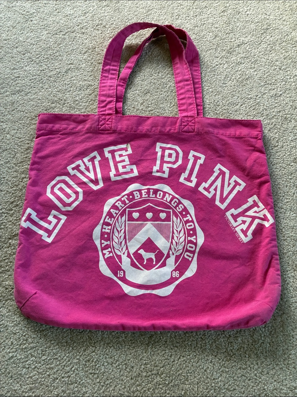 PINK Victoria's Secret Bright Pink Canvas Tote with White Logo